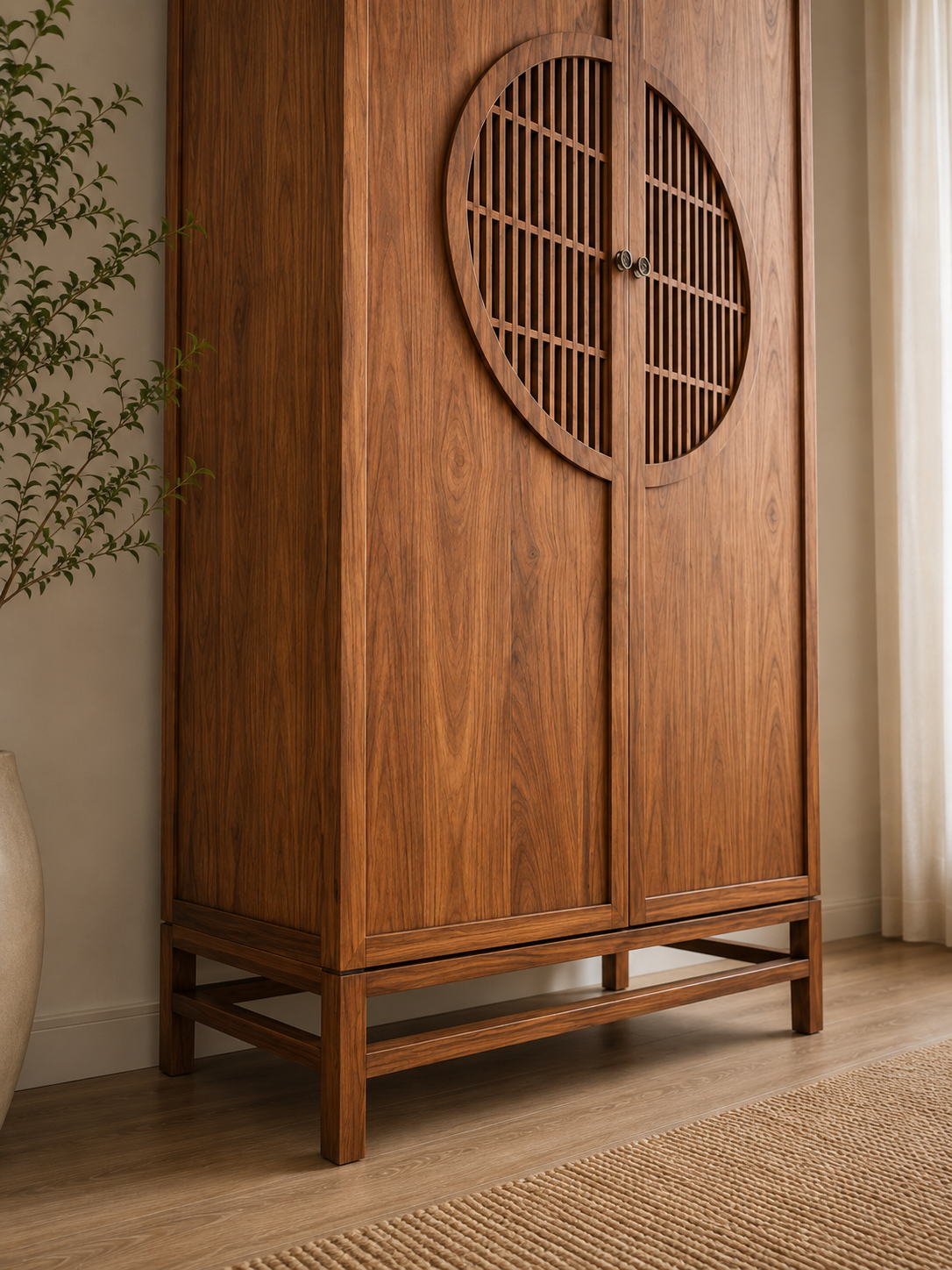 Modern Circular Lattice Wooden Wardrobe