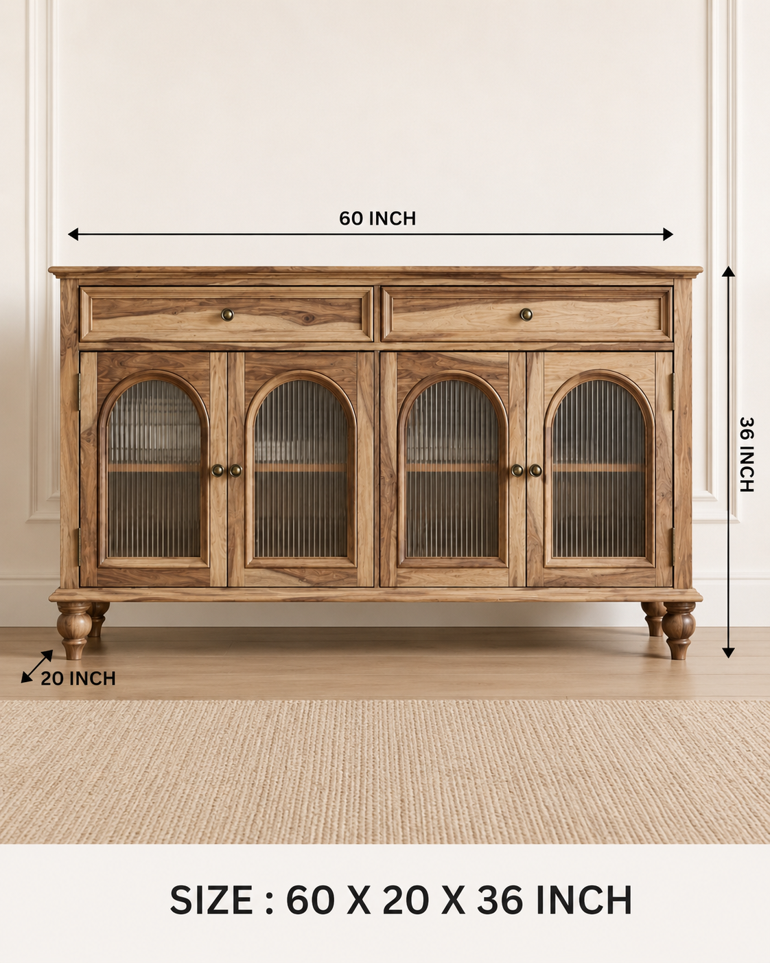 Arched Glass Solid Wood Sideboard