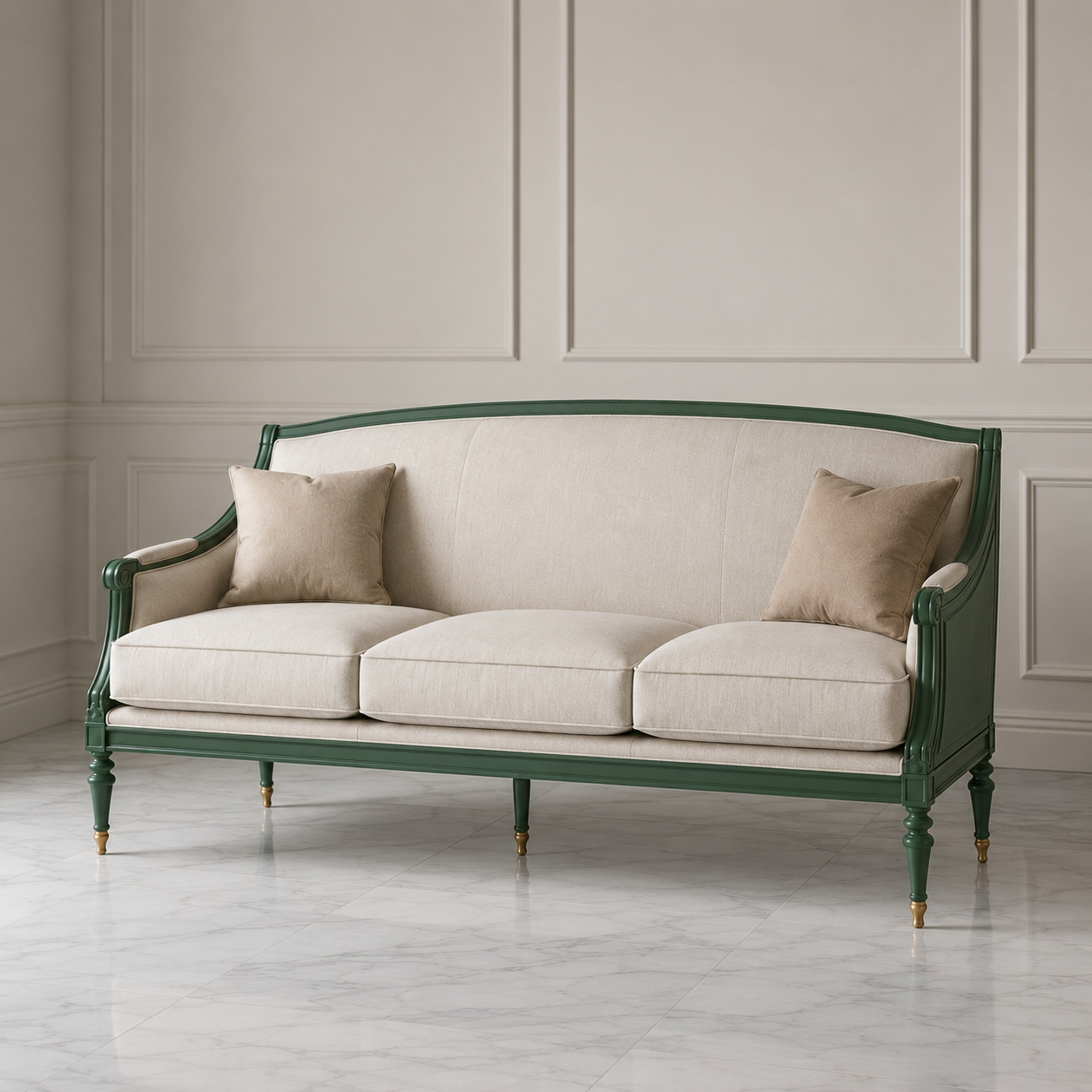 Classic Green Wooden Living Room Sofa Set (3+1+1)
