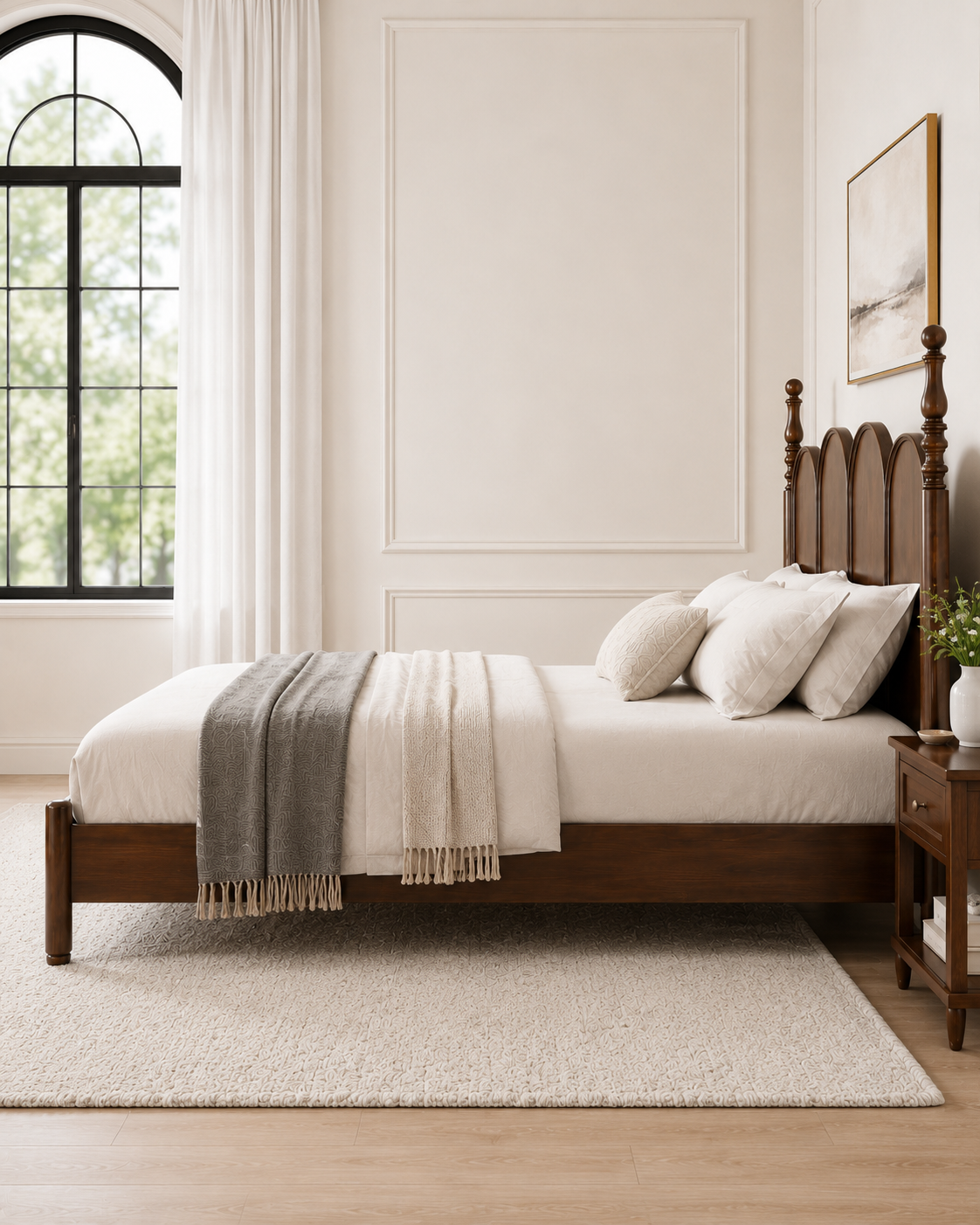 Walnut Arched Panel Bed