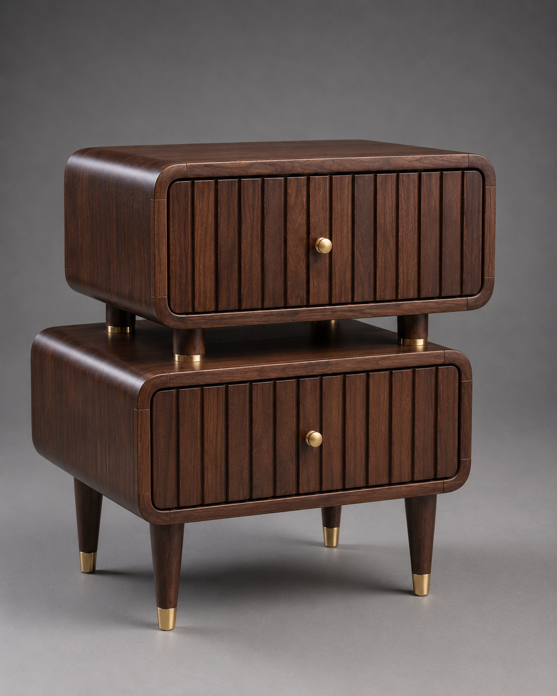 Modern Solid Wood Fluted Bedside Table with 2 Drawers