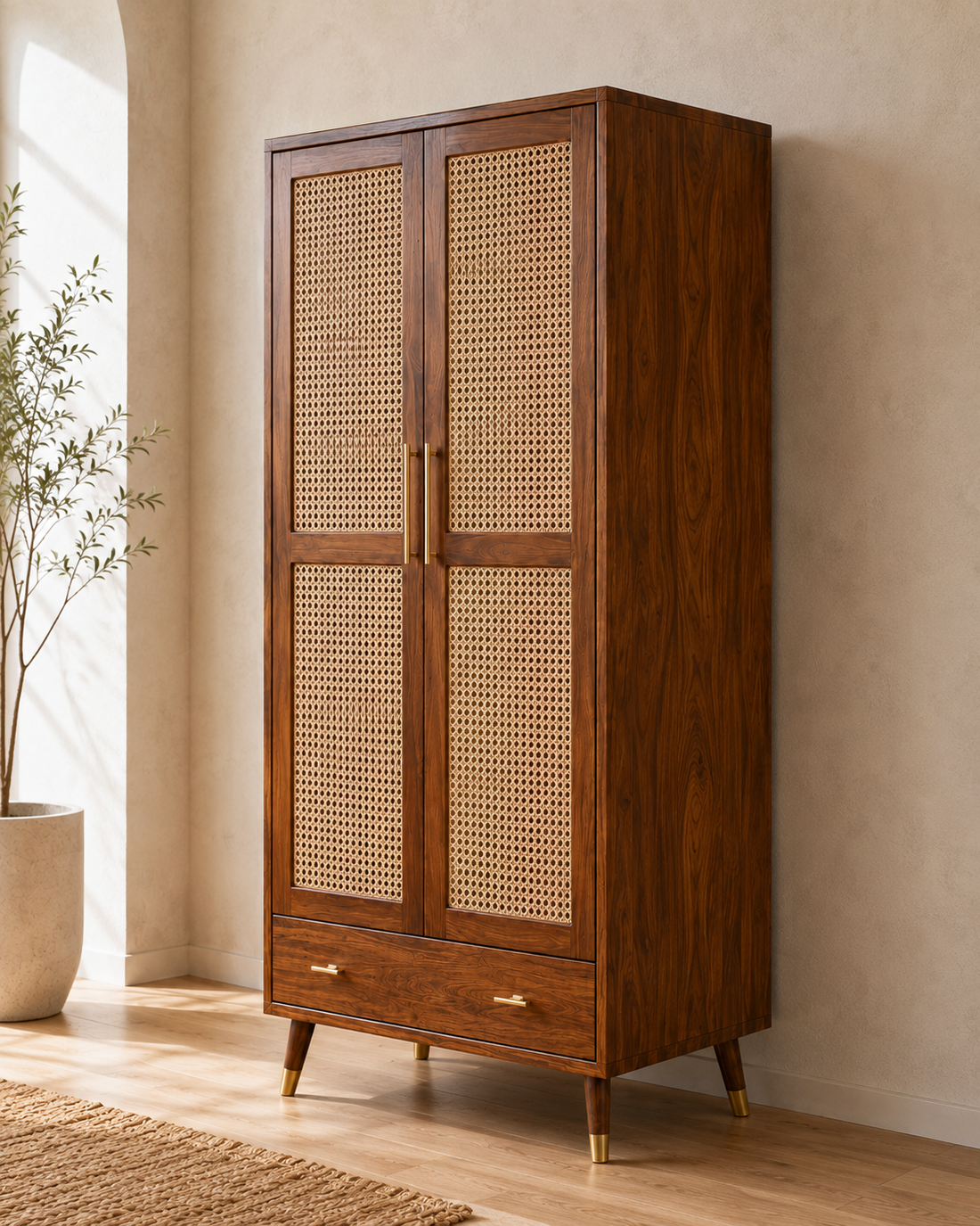 Cane Front Wooden Wardrobe
