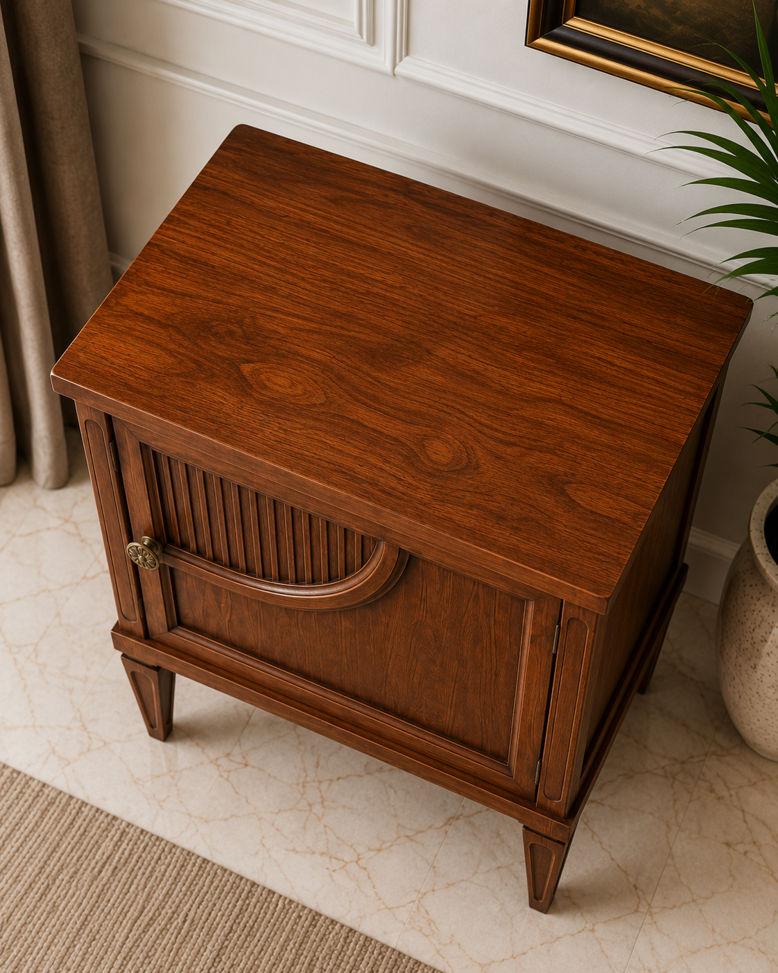 Classic Solid Wood Bedside Table with Designer Door