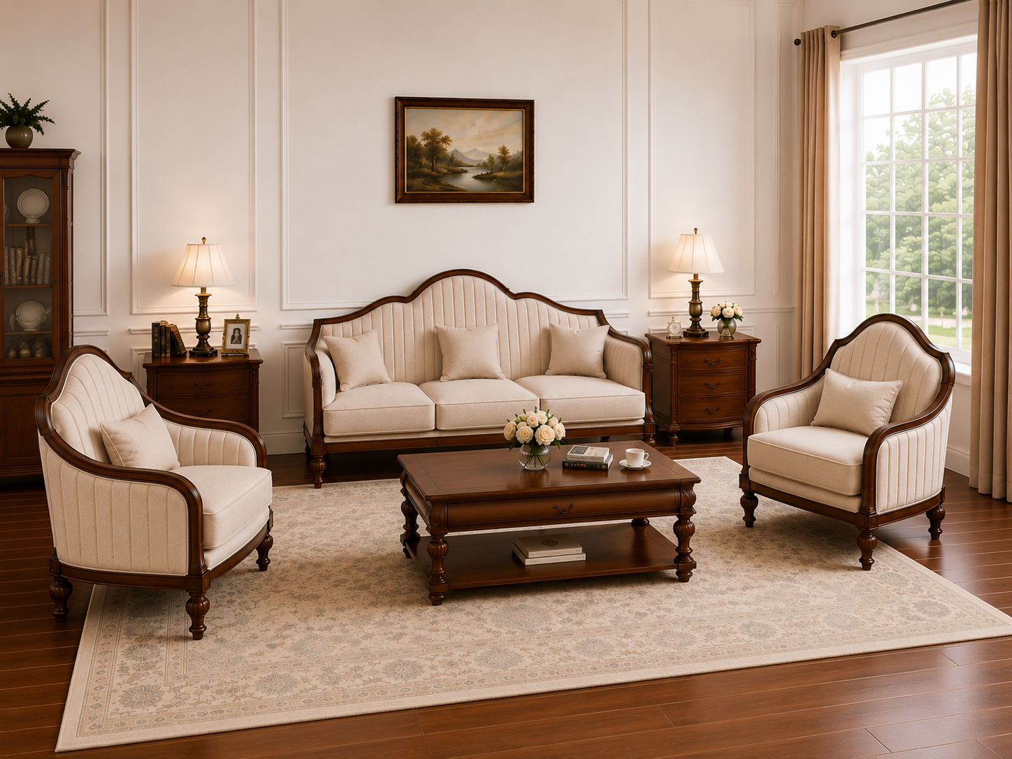 Classic Wooden Living Room Sofa Set (3+1+1)