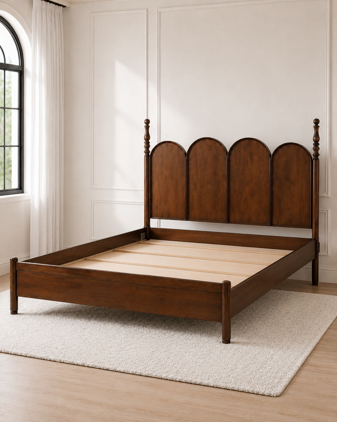 Walnut Arched Panel Bed