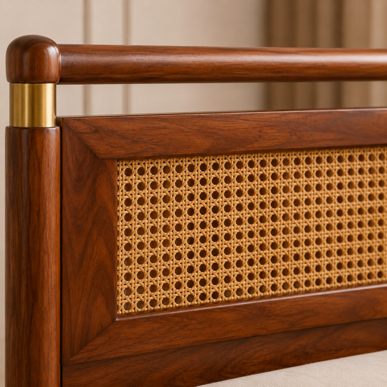 Walnut Cane Accent Bed