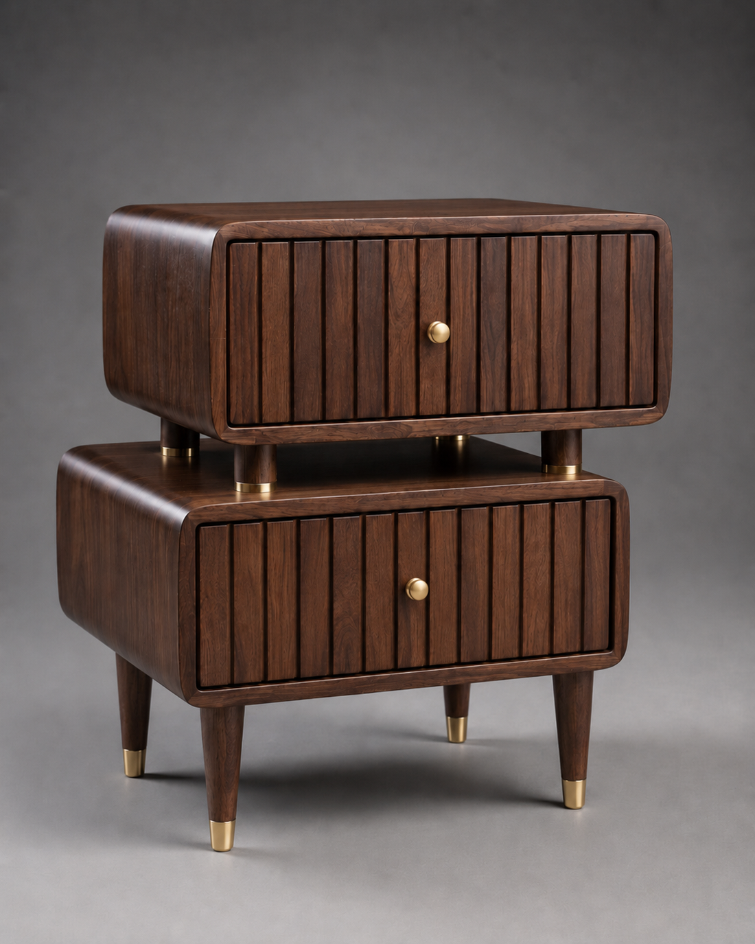 Modern Solid Wood Fluted Bedside Table with 2 Drawers