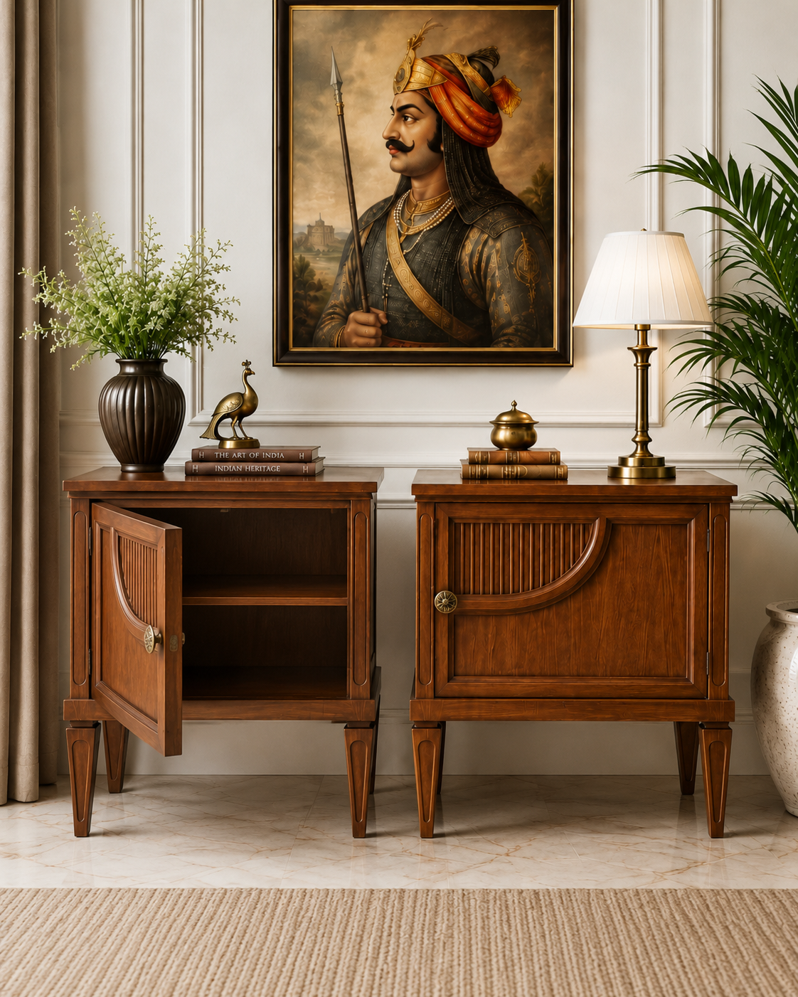 Classic Solid Wood Bedside Table with Designer Door