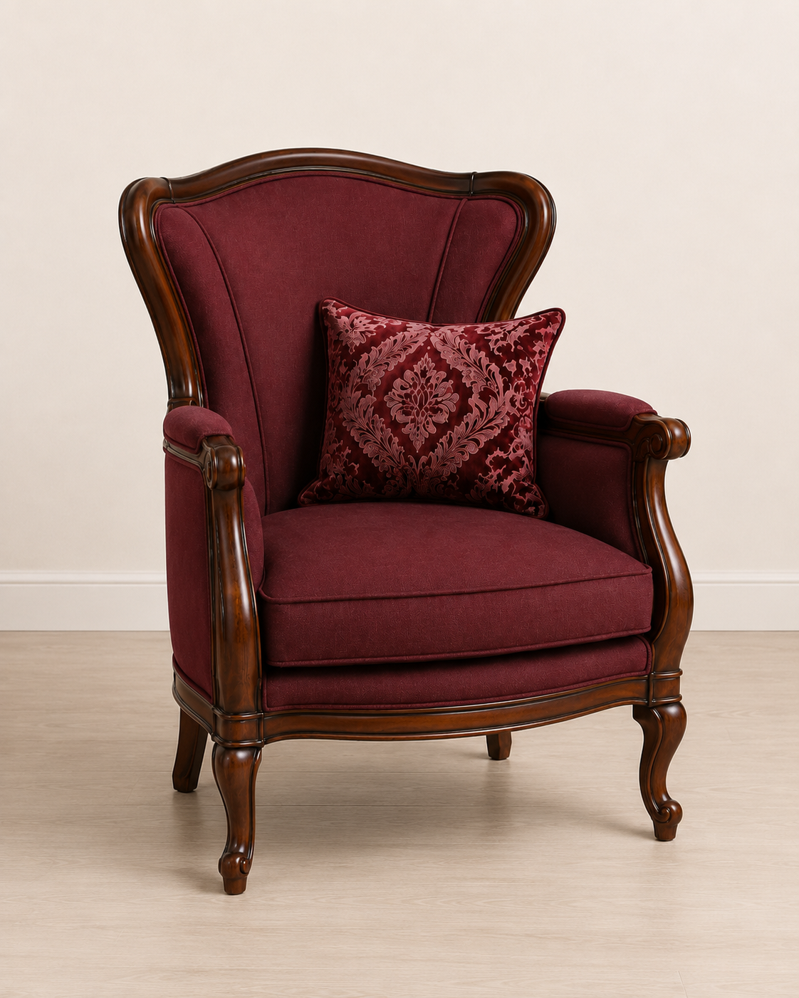 Classic Burgundy Upholstered Wing Lounge Chair