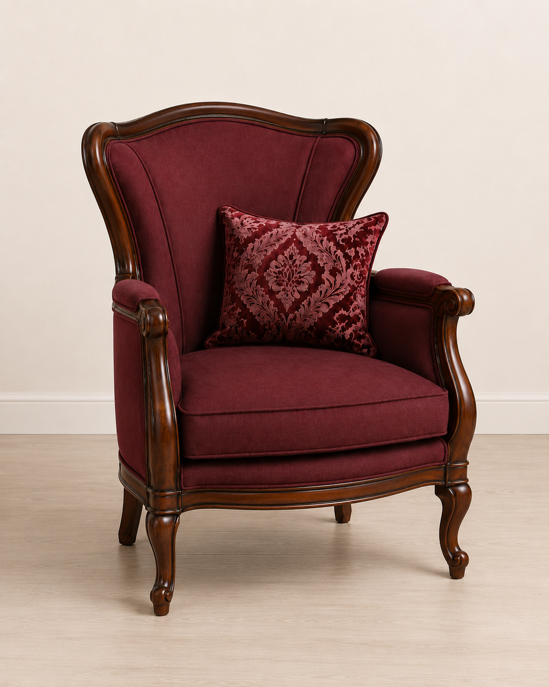 Classic Burgundy Upholstered Wing Lounge Chair