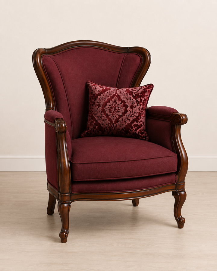Classic Burgundy Upholstered Wing Lounge Chair