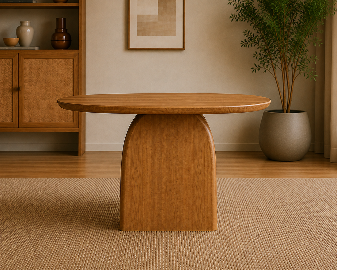 Luxury Solid Wood Oval Dining Table with Sculptural Pedestal Base