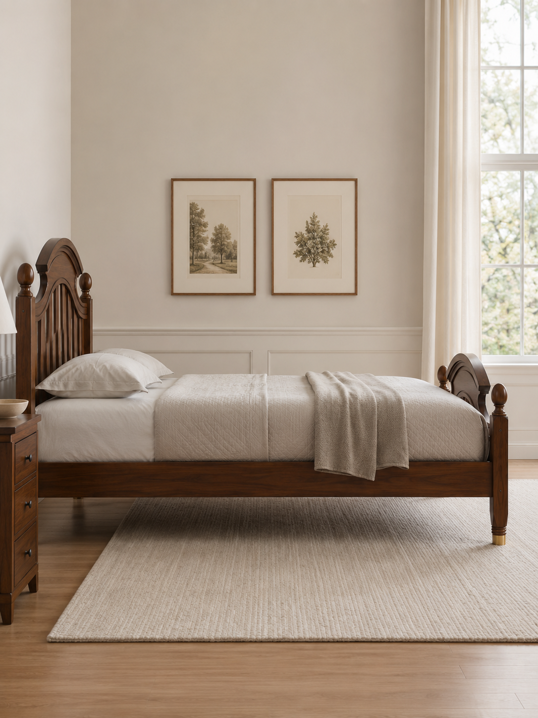 Traditional Solid Wood Single Bed with Arched Slat Headboard