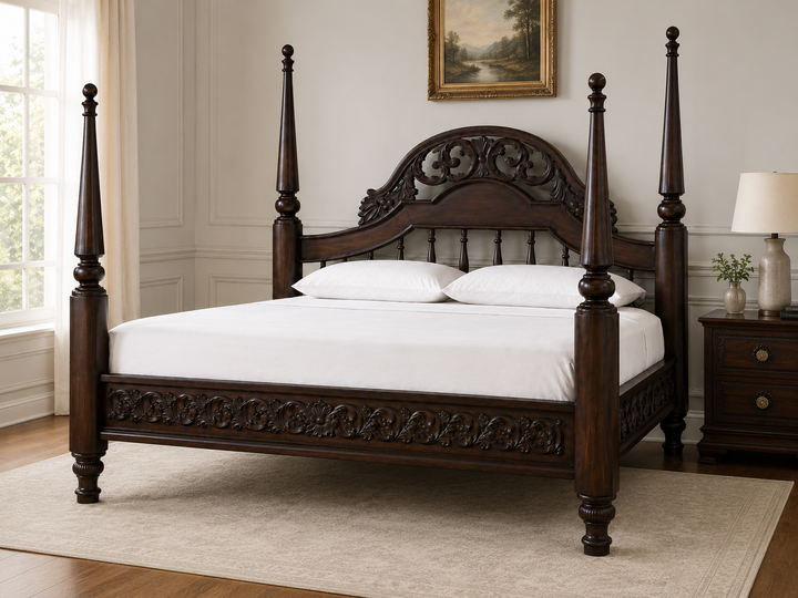 Regal Carved Four Poster Bed