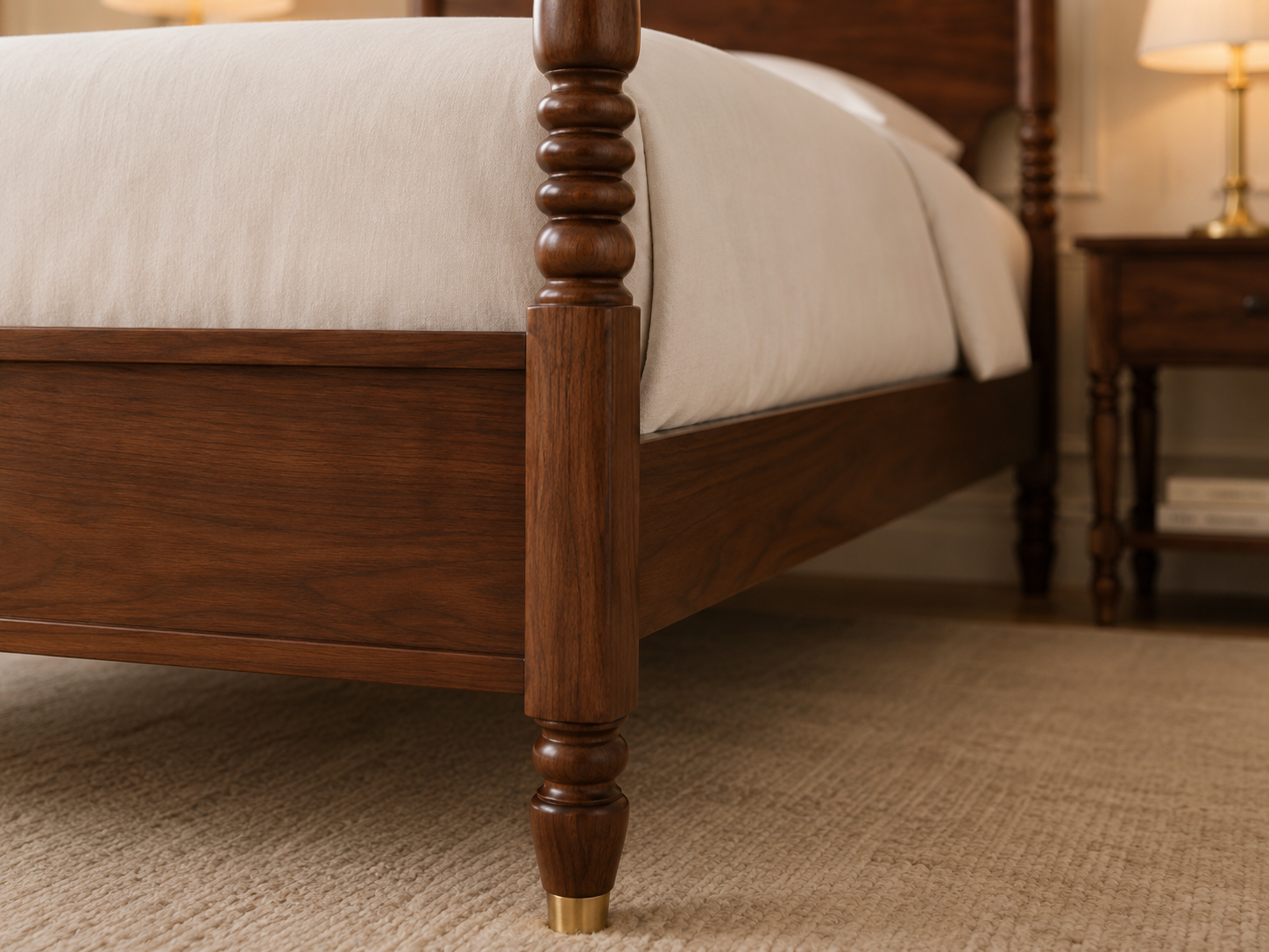 Classic Solid Wood Single Bed with Panel Headboard & Turned Posts