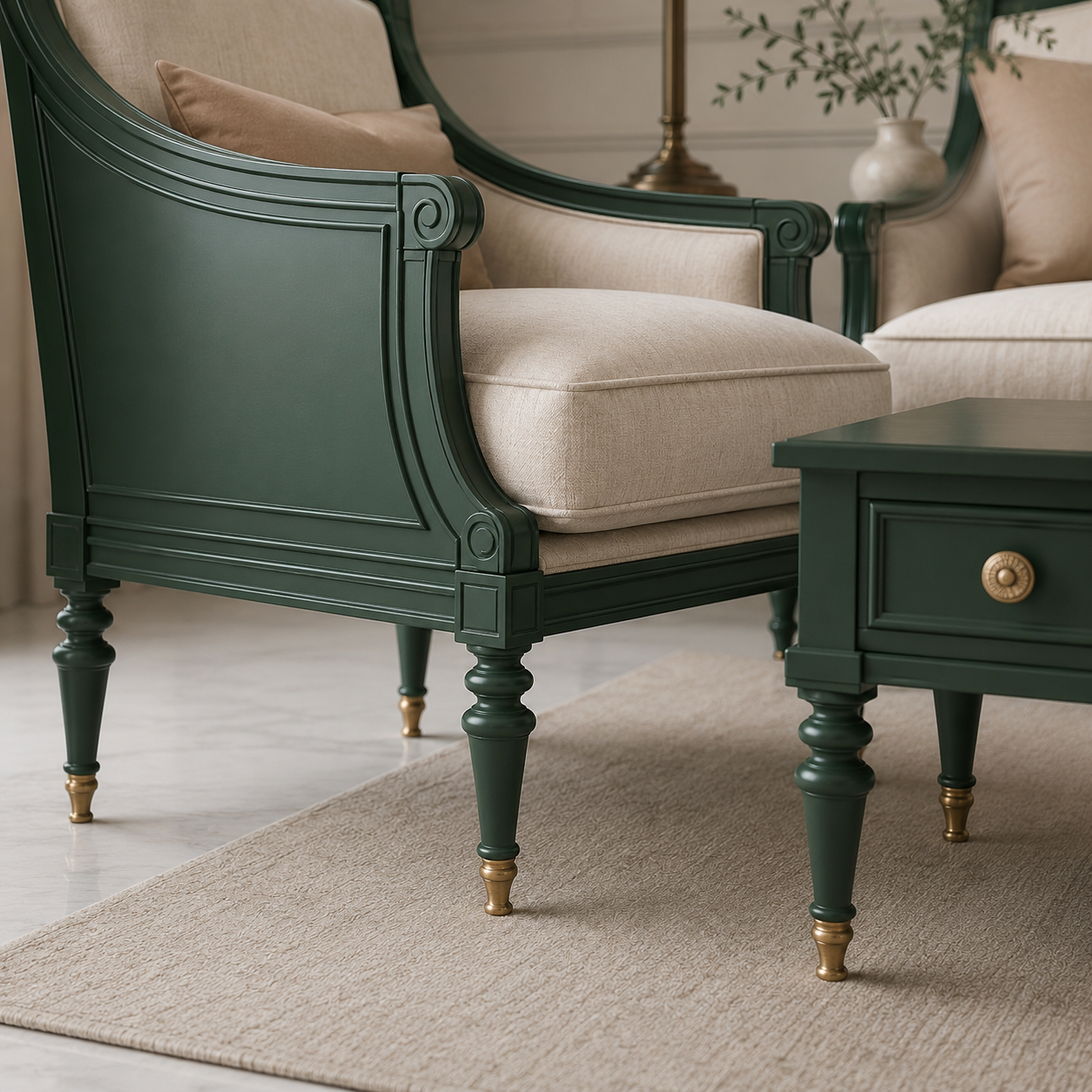 Classic Green Wooden Living Room Sofa Set (3+1+1)
