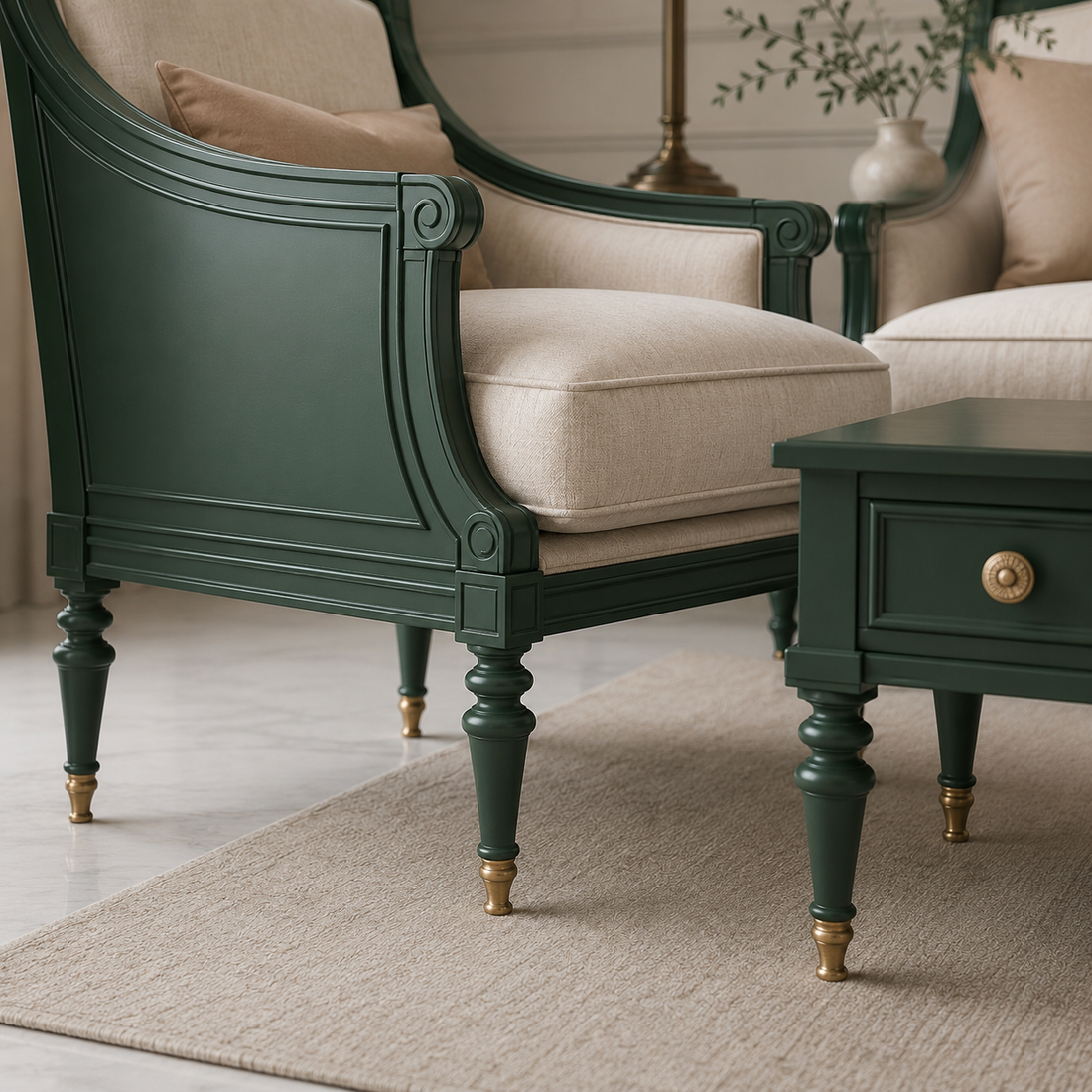 Classic Green Wooden Living Room Sofa Set (3+1+1)