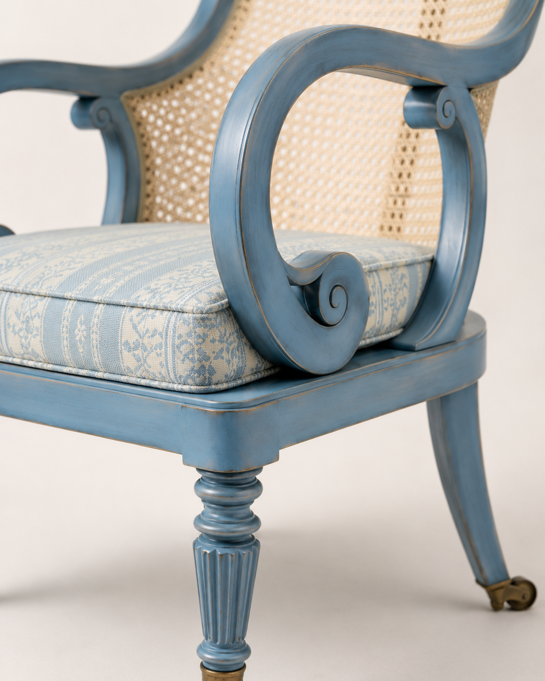 Classic Cane Back Lounge Chair with Scroll Arms