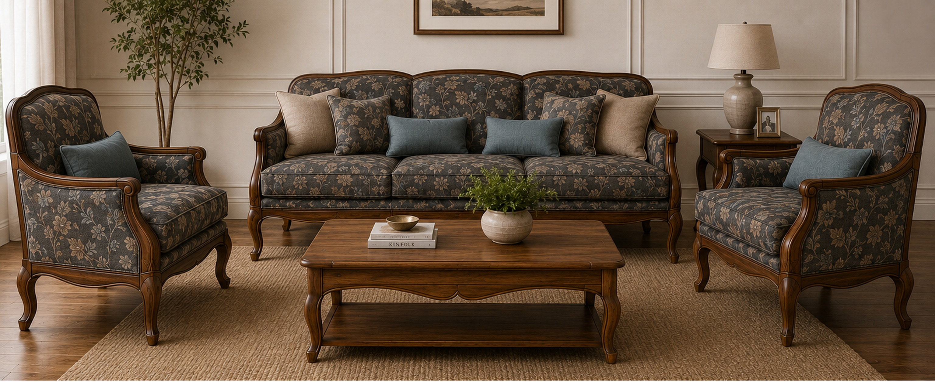 Classic Luxury Wooden Living Room Sofa Set (3+1+1)