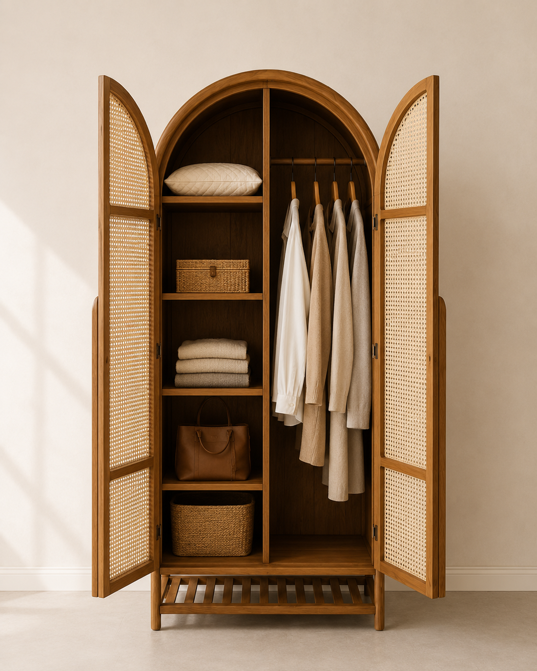 Arched Cane Wooden Wardrobe