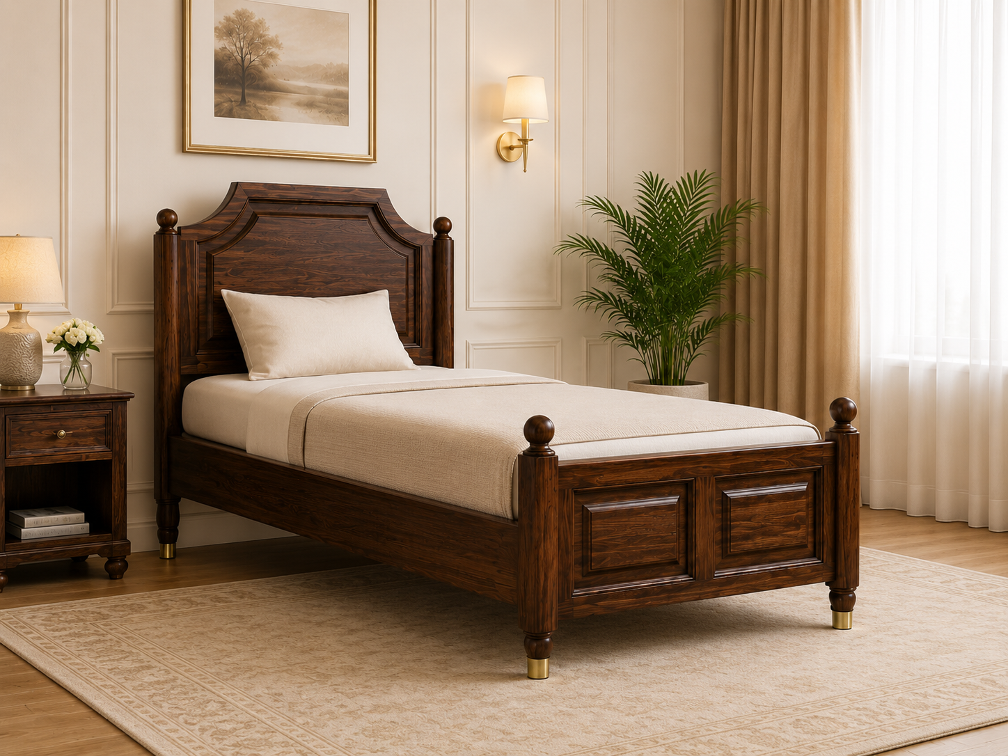 Heritage Solid Wood Single Bed with Paneled Headboard