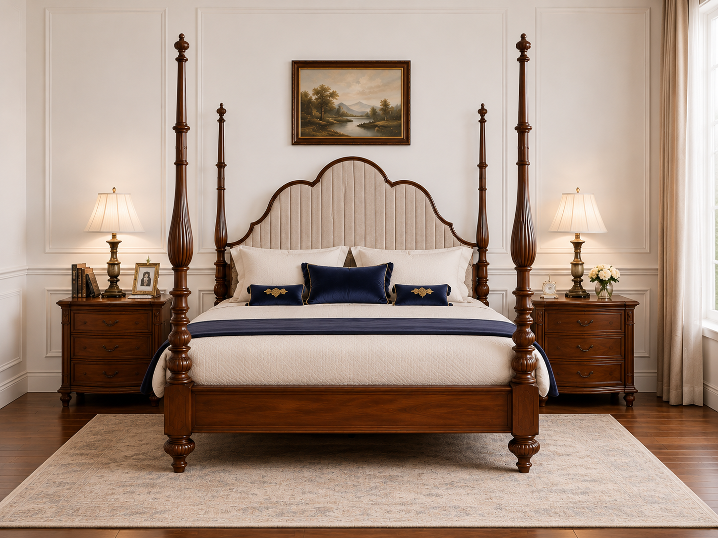 Regal Scalloped Upholstered Poster Bed