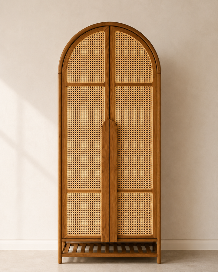 Arched Cane Wooden Wardrobe