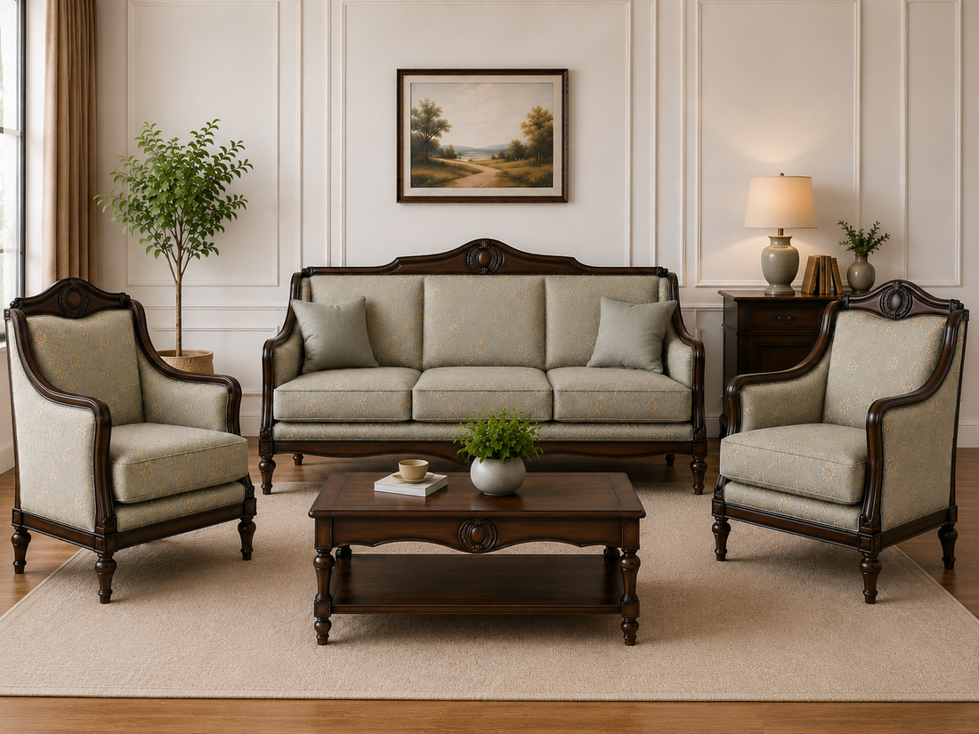 Premium Classic Wooden Living Room Sofa Set (3+1+1)