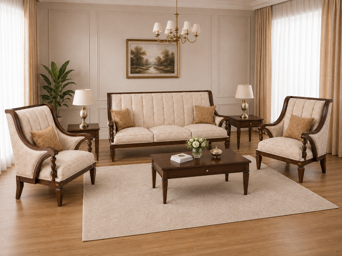 Luxury Classic Wooden Living Room Sofa Set (3+1+1)