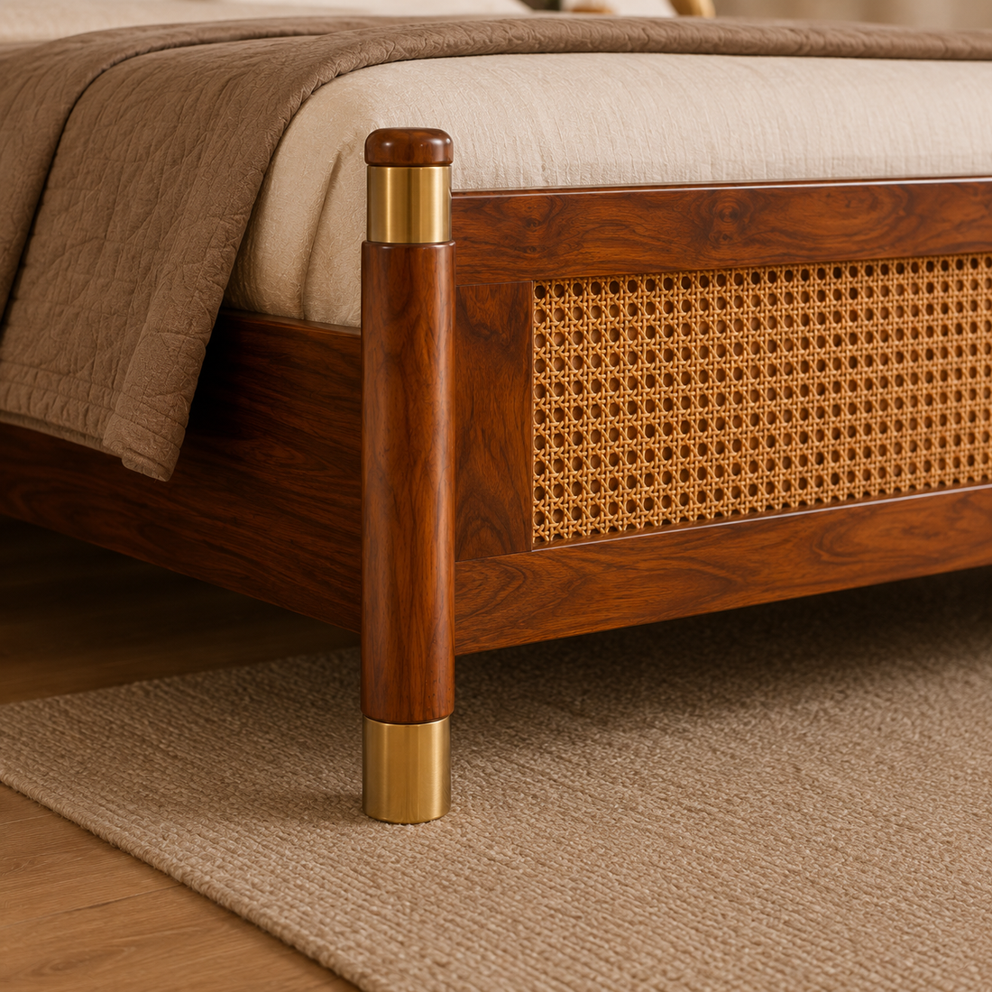 Walnut Cane Accent Bed