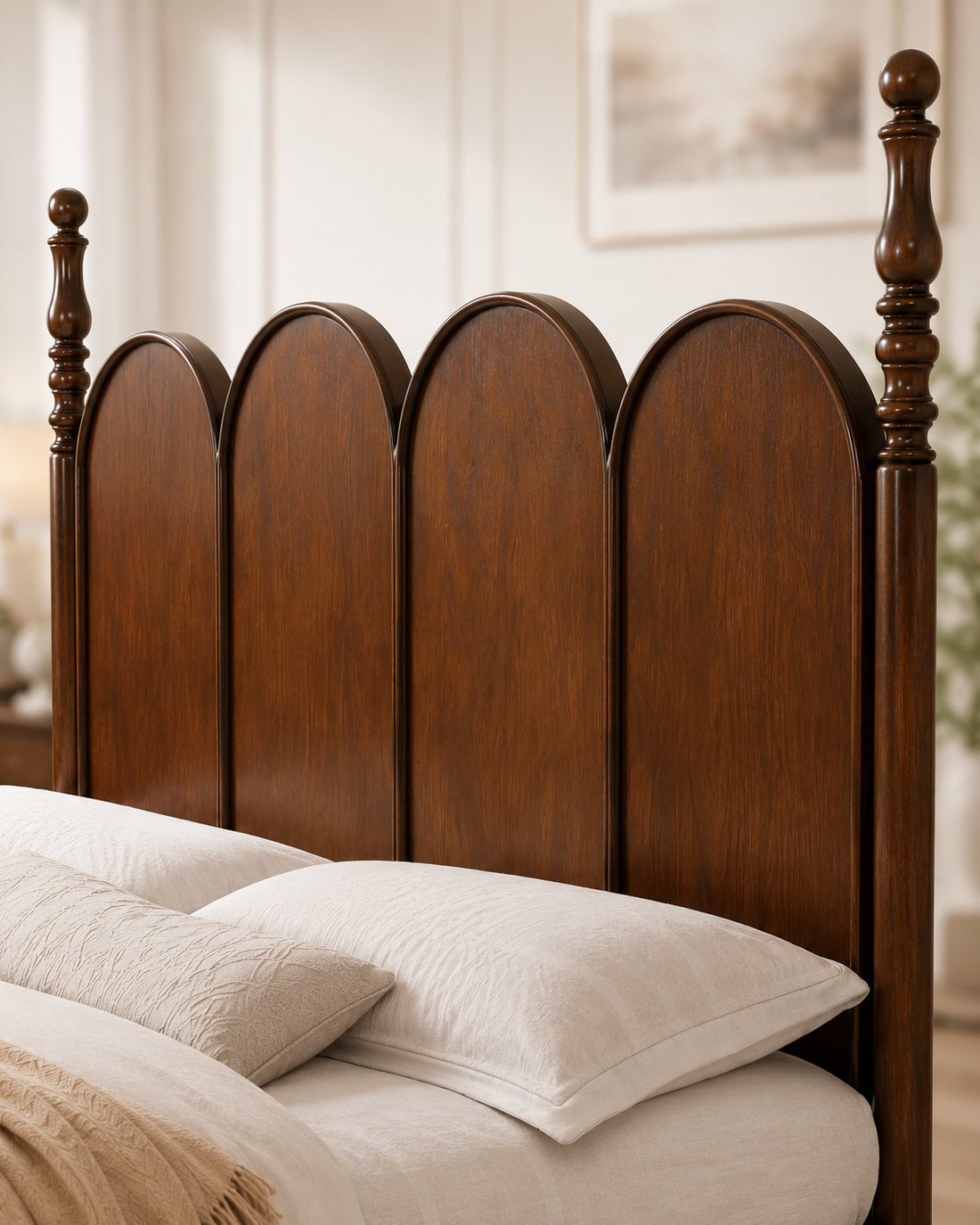Walnut Arched Panel Bed