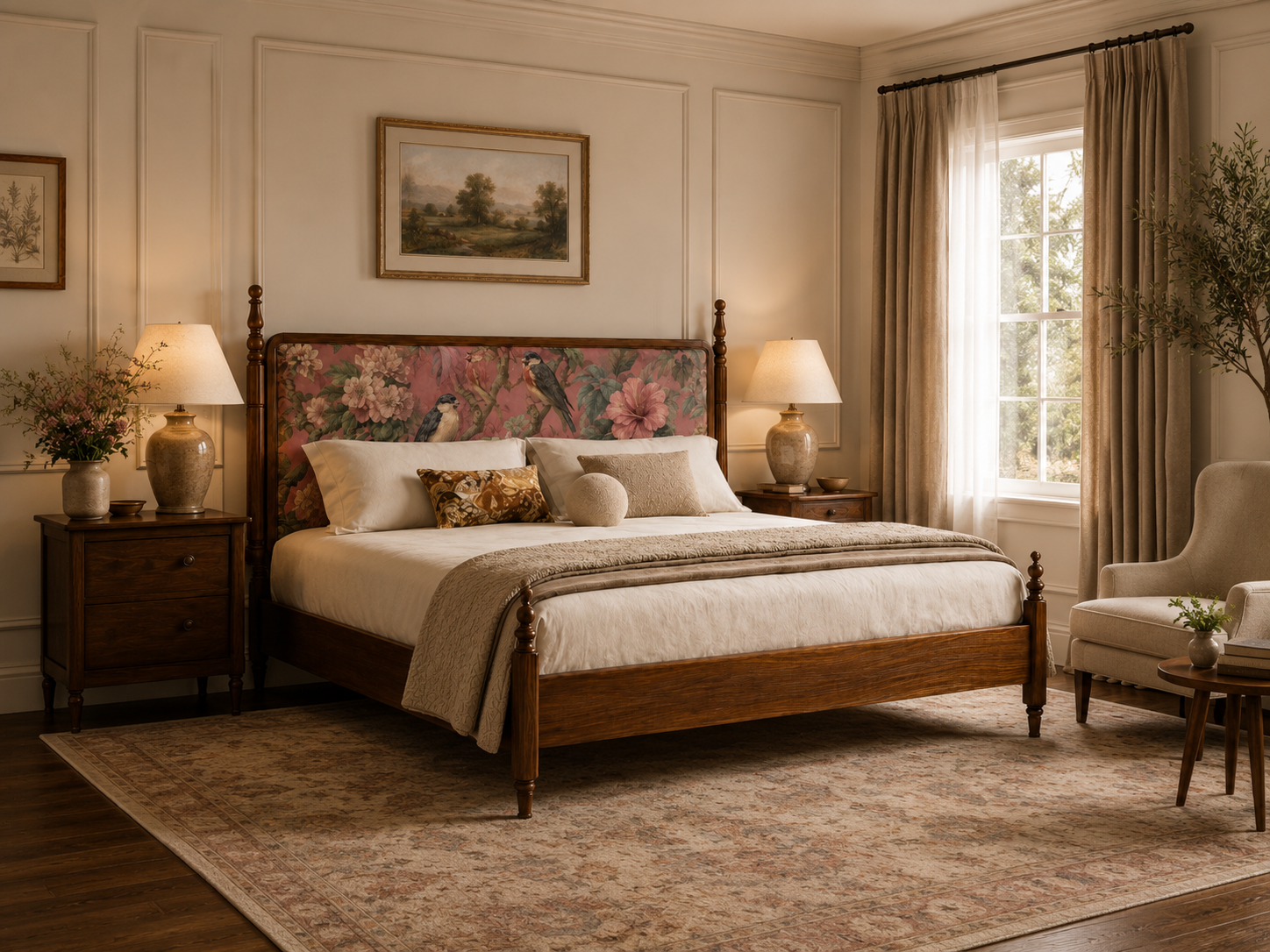 Heritage Upholstered Solid Wood Bed