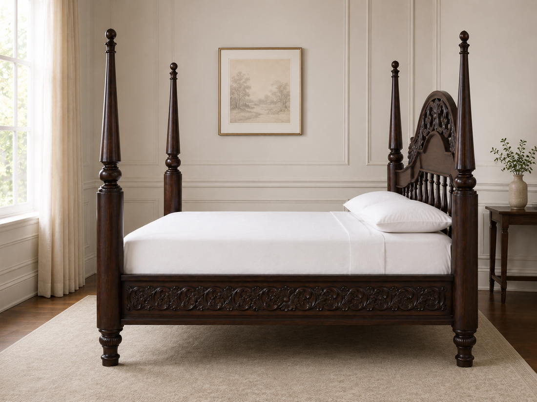 Regal Carved Four Poster Bed