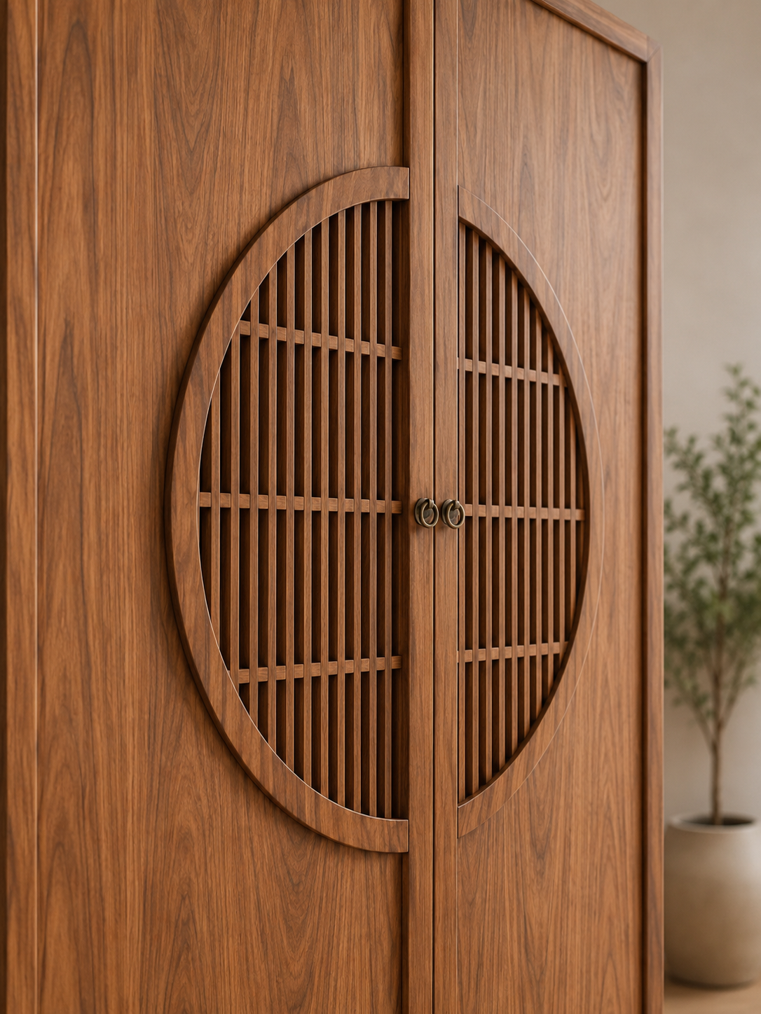 Modern Circular Lattice Wooden Wardrobe
