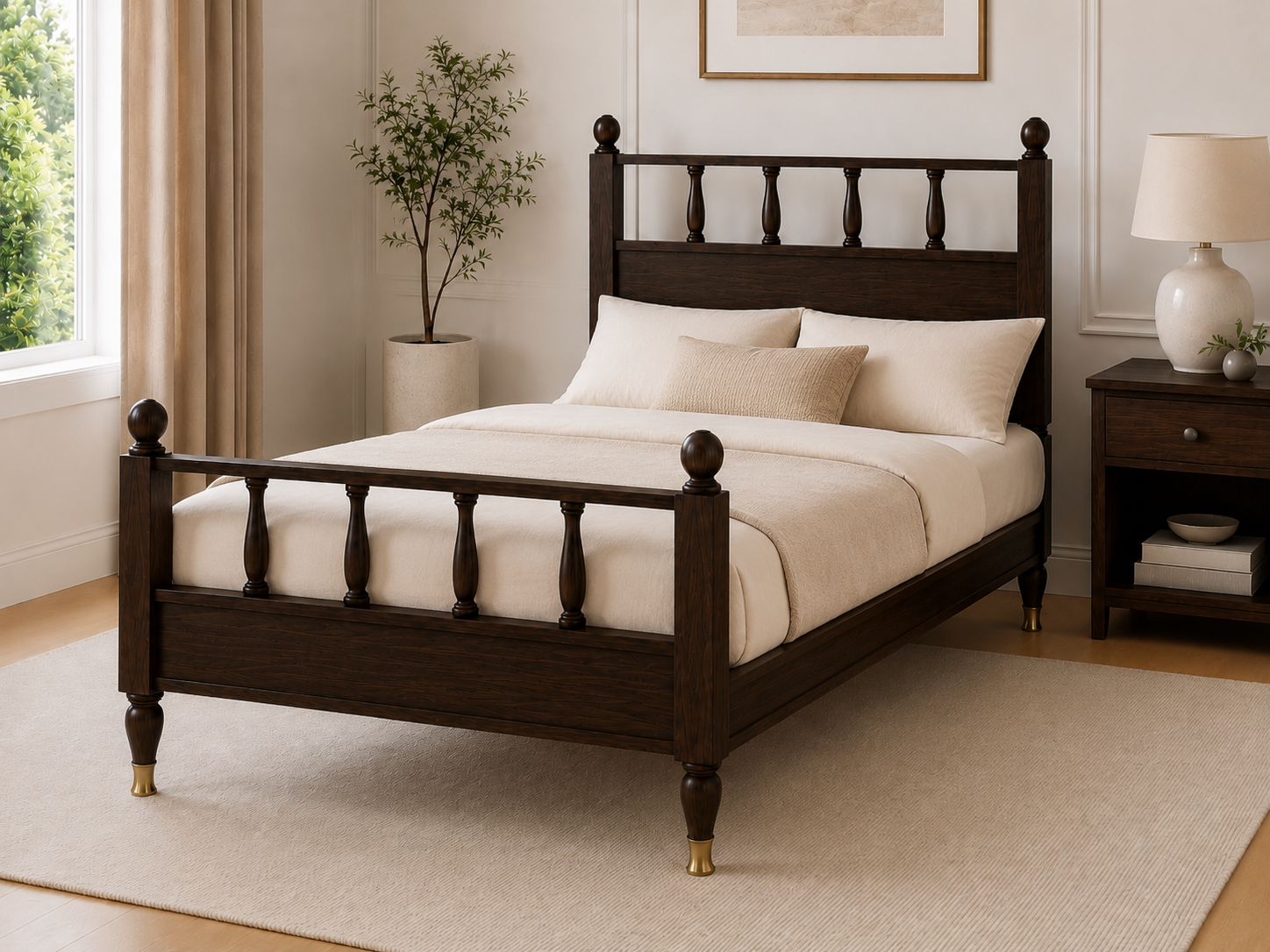 Classic Solid Wood Single Bed with Turned Spindle Headboard