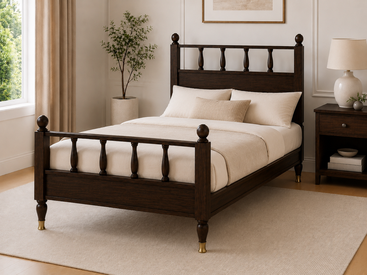 Classic Solid Wood Single Bed with Turned Spindle Headboard