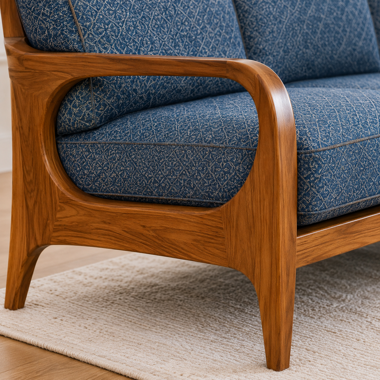 Modern Wooden Frame 3-Seater Fabric Sofa