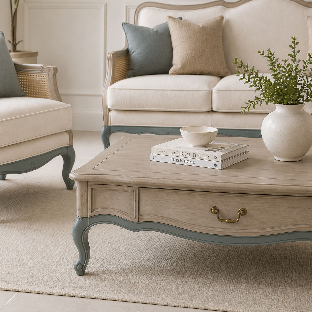 Luxury French Cane Wooden Living Room Sofa Set (3+1+1)