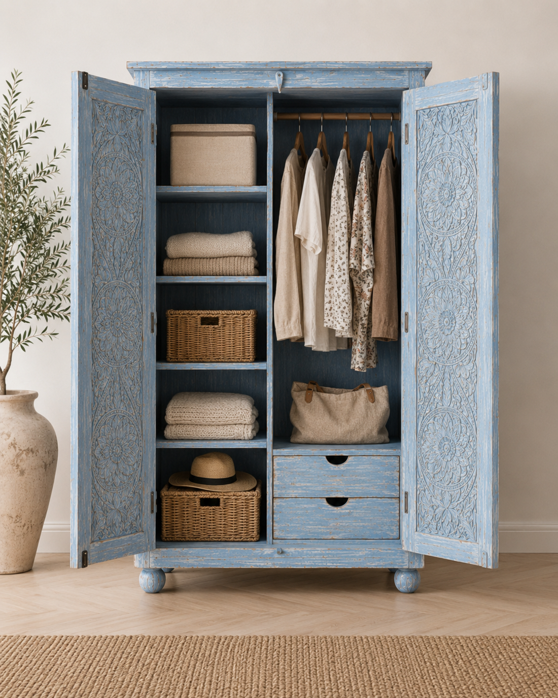 Azure Mandala Hand-Carved Wardrobe