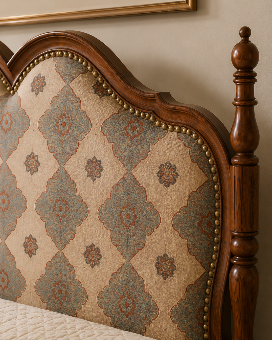 Heritage Carved Upholstered Solid Wood Bed