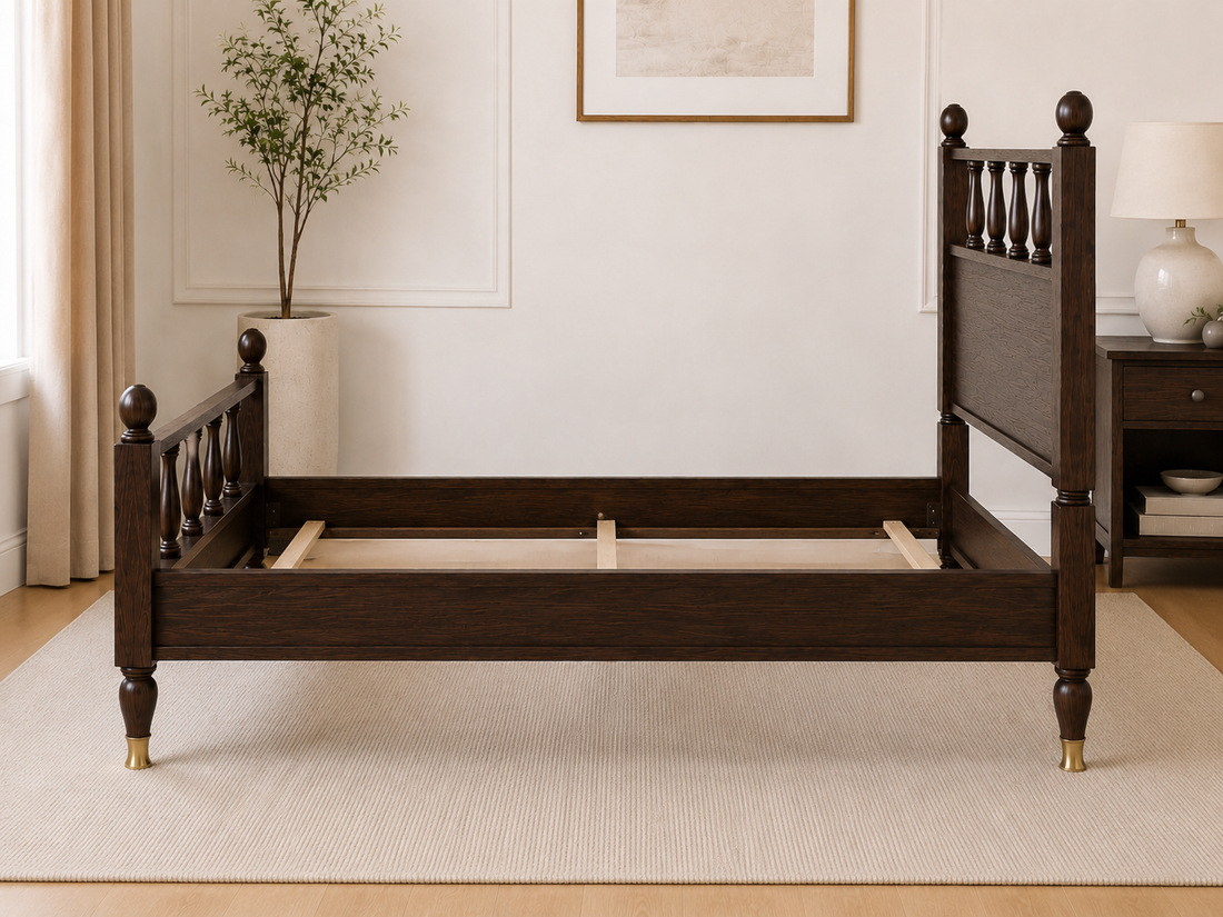 Classic Solid Wood Single Bed with Turned Spindle Headboard
