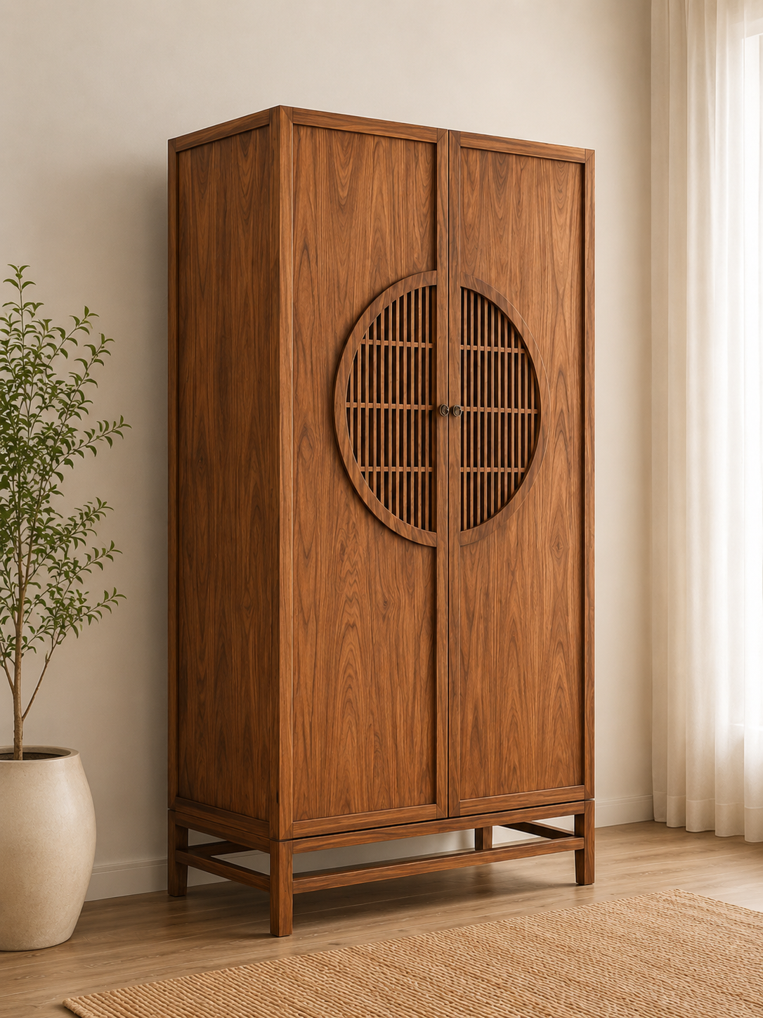 Modern Circular Lattice Wooden Wardrobe