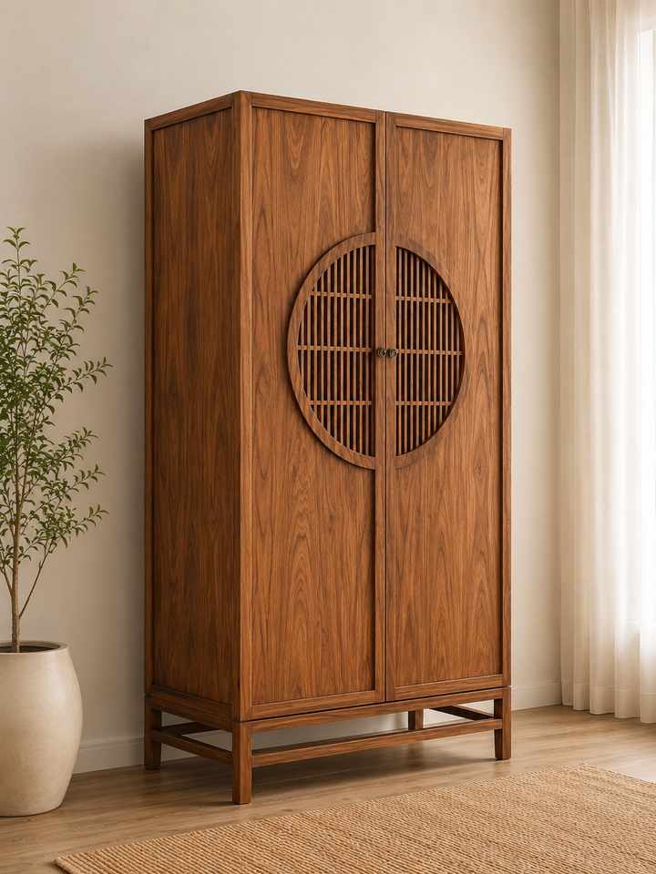 Modern Circular Lattice Wooden Wardrobe