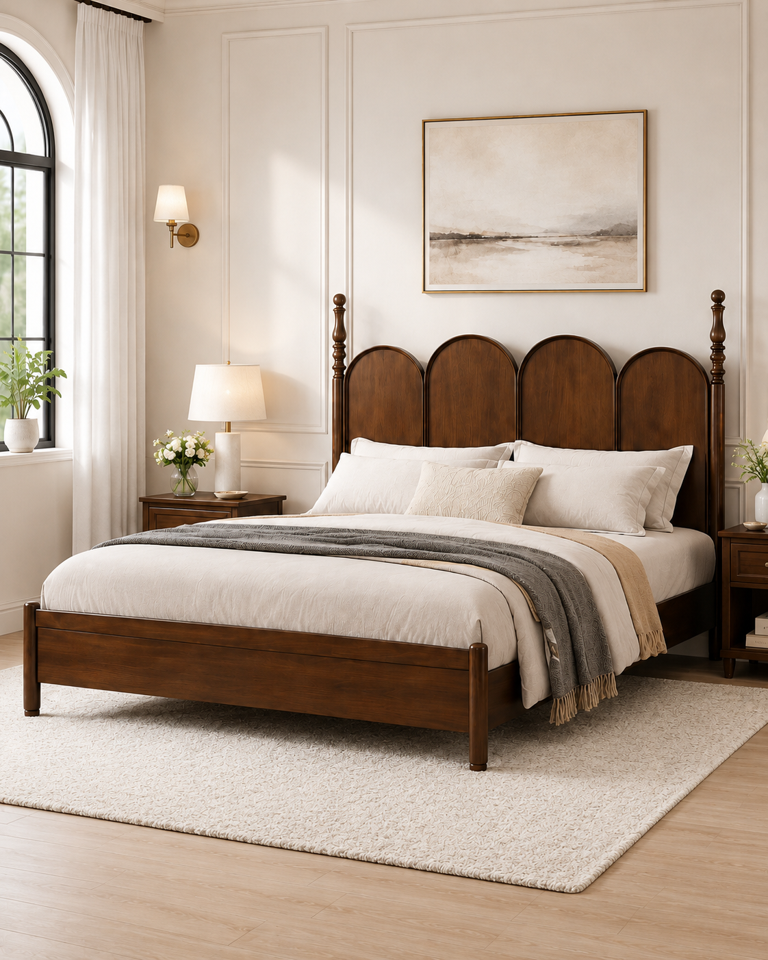 Walnut Arched Panel Bed