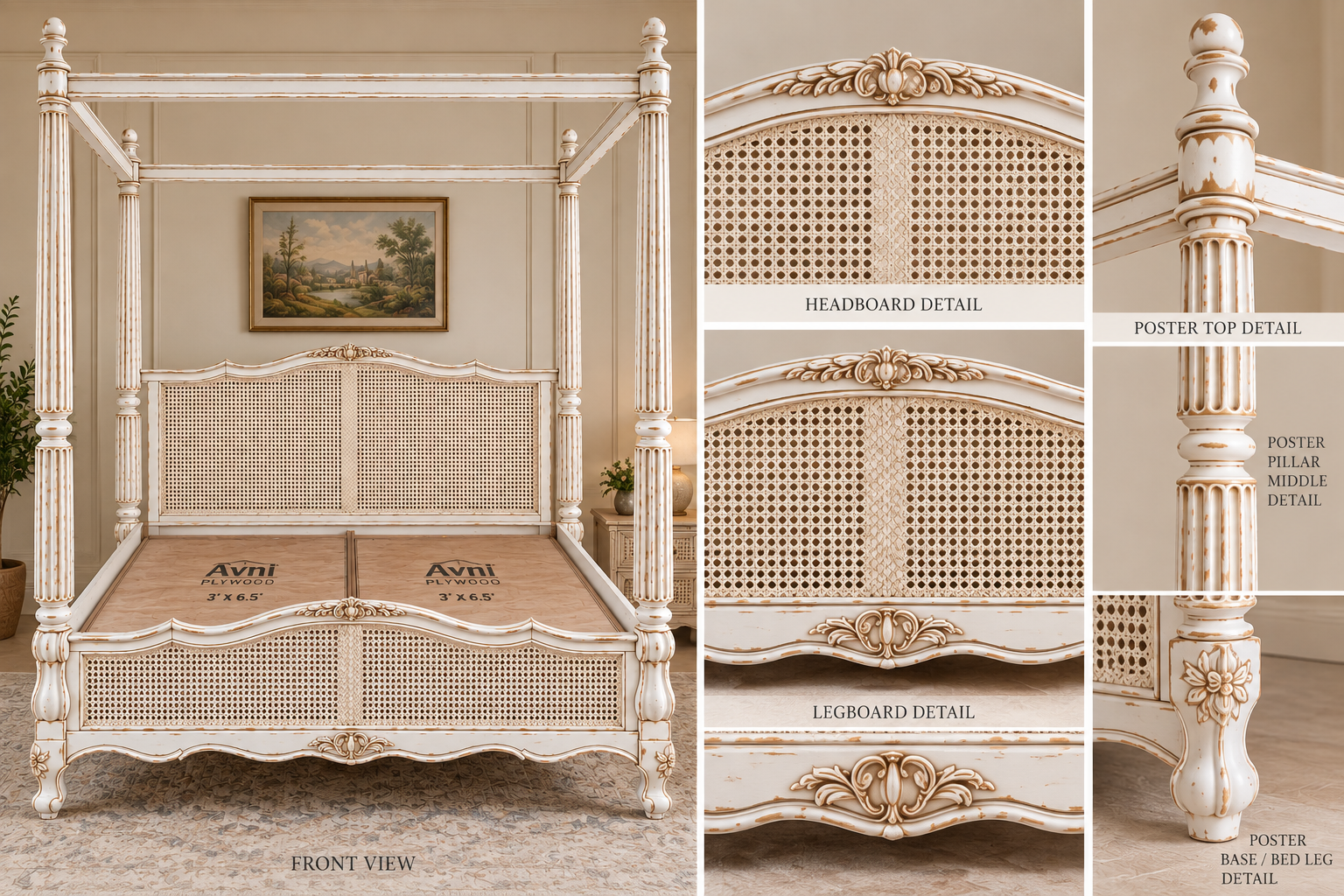 : Royal Haven Heritage Four Poster Cane Bed