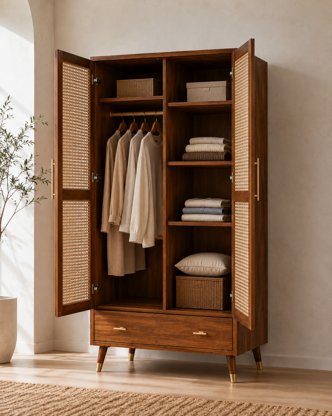 Cane Front Wooden Wardrobe
