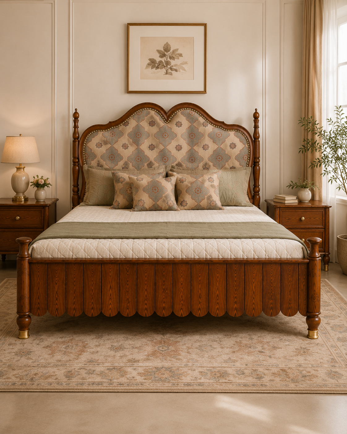 Heritage Carved Upholstered Solid Wood Bed