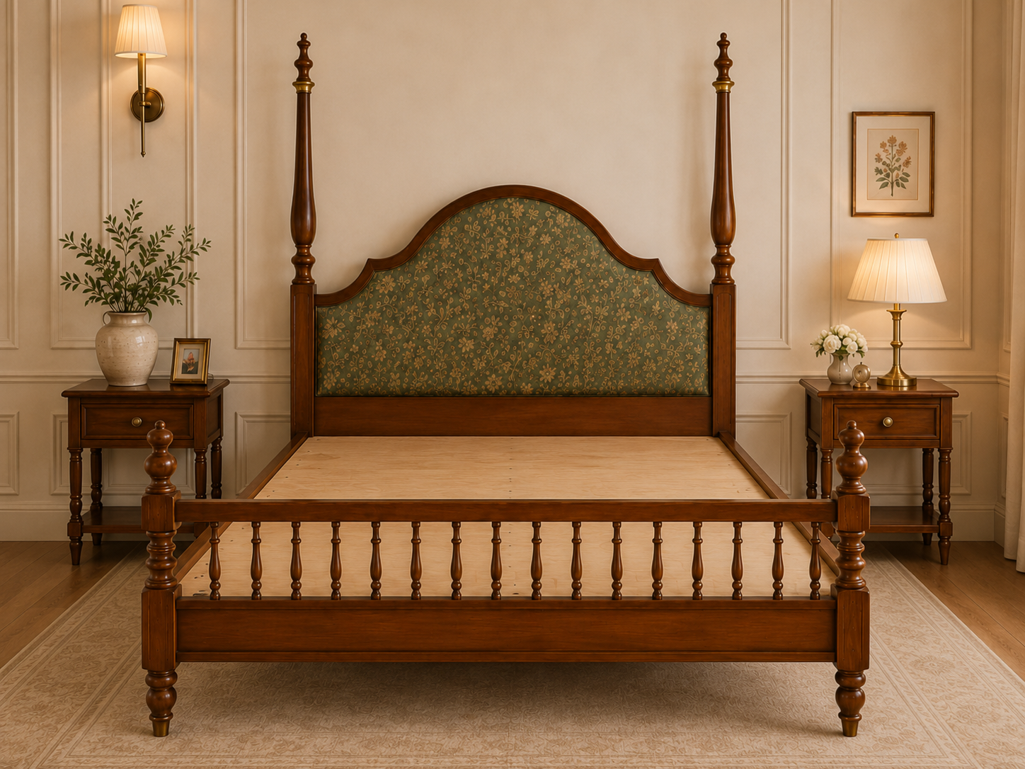 Classic Solid Wood Upholstered Panel Bed