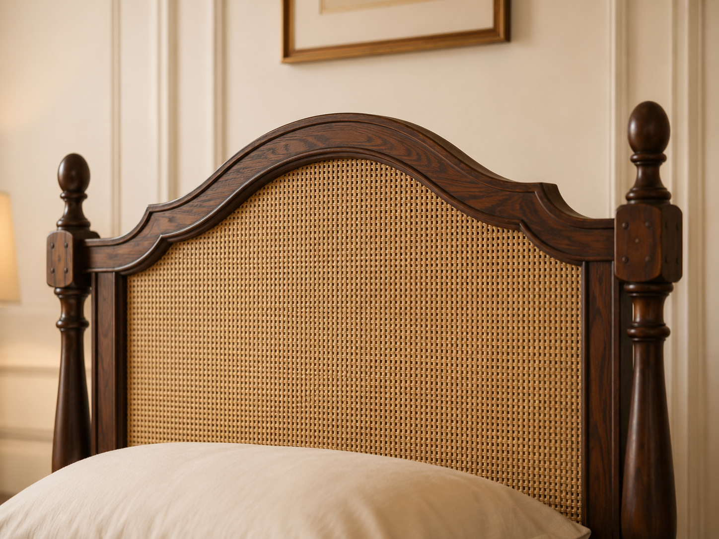 Heritage Solid Wood Single Bed with Cane Headboard