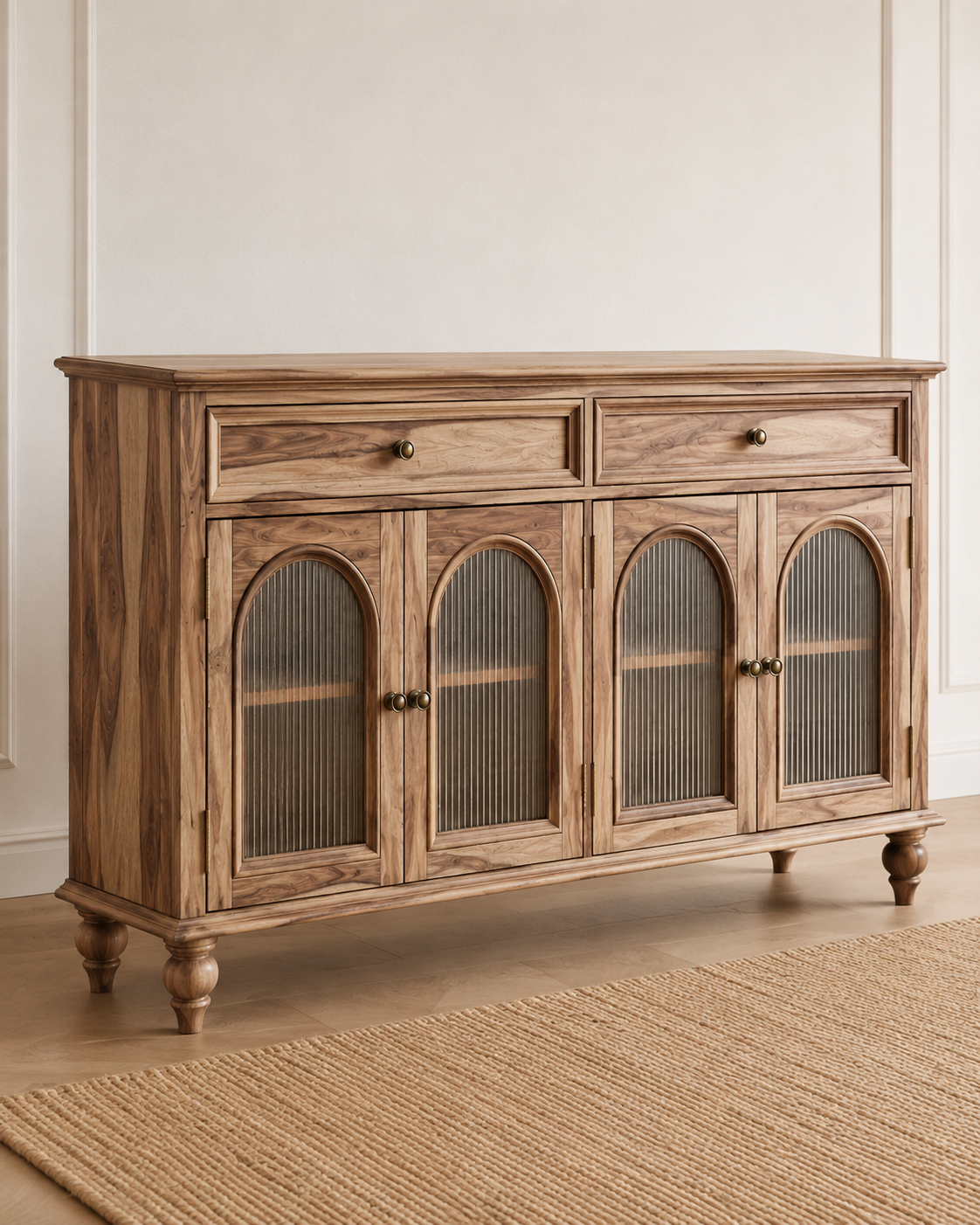 Arched Glass Solid Wood Sideboard